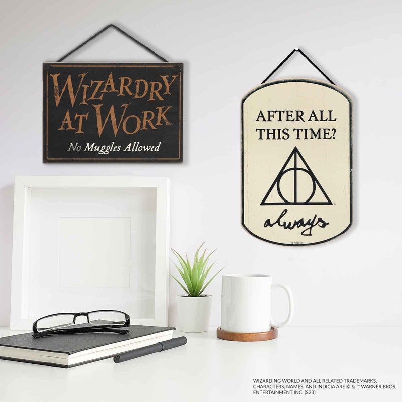 Open Road Brands Harry Potter Double Sided Hanging Wood Wall Decor - Wizards Welcome, Muggles Tolerated and Wizardry at Work, No Muggles Allowed - Image 5